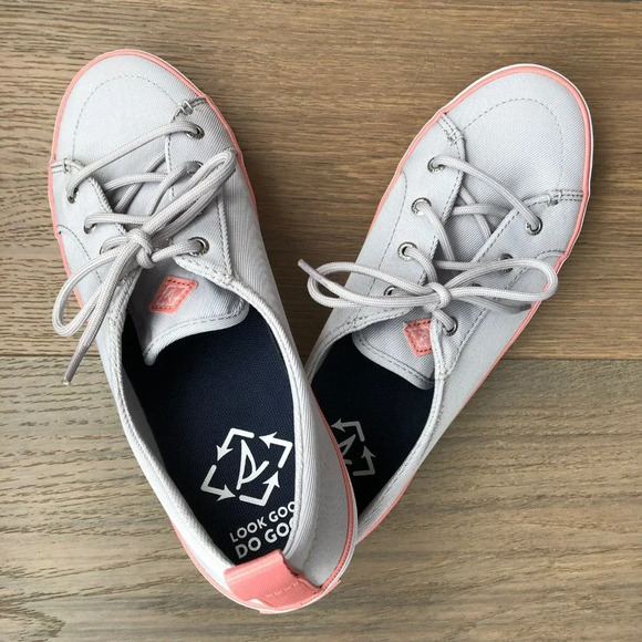 Sperry Crest Vibe SeaCycled Lace Up Casual Neutral Sneakers Grey Pink Sz 9 NWOT - Picture 2 of 12